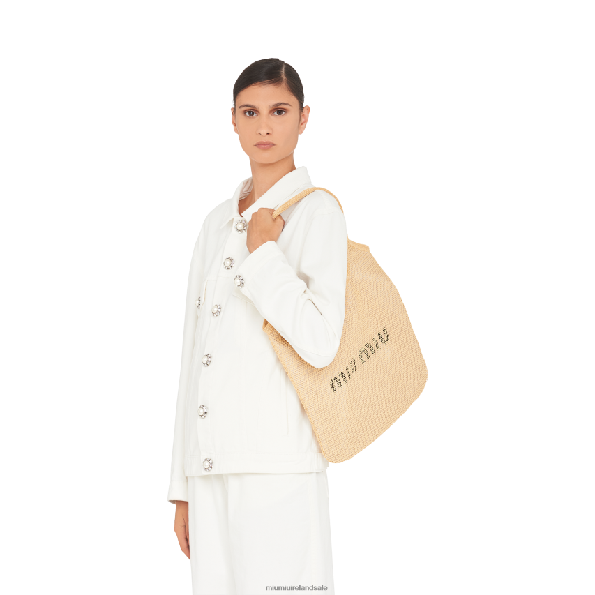 IE Miu MiuCollection Fabric And Linen Tote Bag Natural XJN62J125