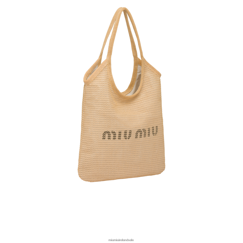 IE Miu MiuCollection Fabric And Linen Tote Bag Natural XJN62J125