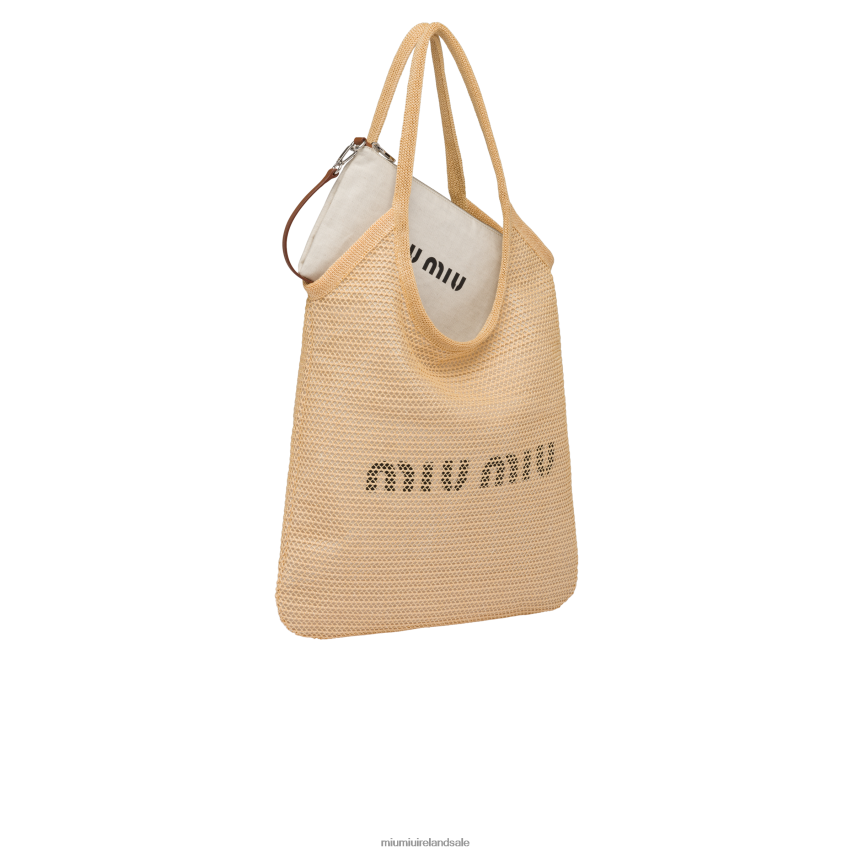 IE Miu MiuCollection Fabric And Linen Tote Bag Natural XJN62J125
