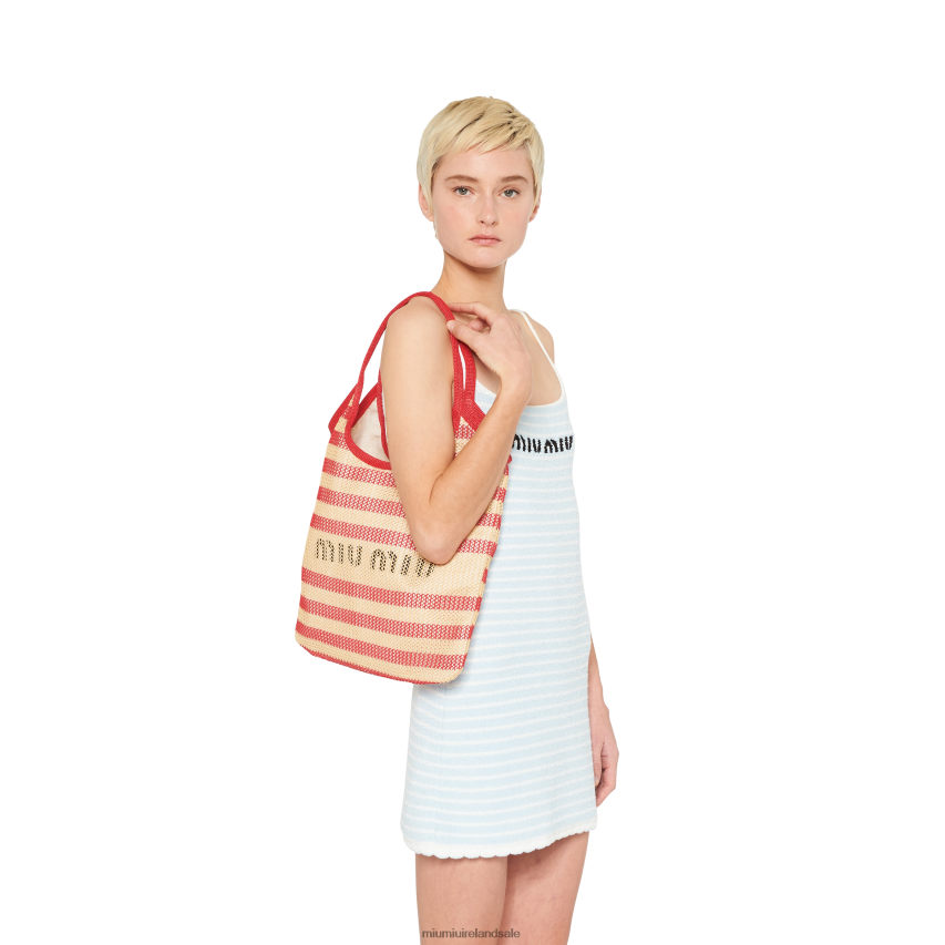 IE Miu MiuCollection Fabric And Linen Tote Bag Red/Beige XJN62J124