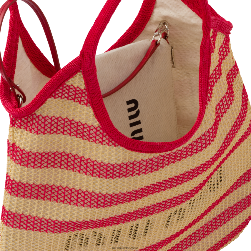IE Miu MiuCollection Fabric And Linen Tote Bag Red/Beige XJN62J124