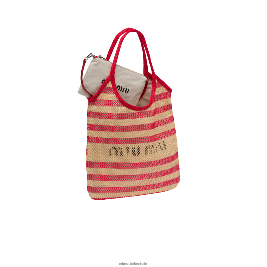 IE Miu MiuCollection Fabric And Linen Tote Bag Red/Beige XJN62J124