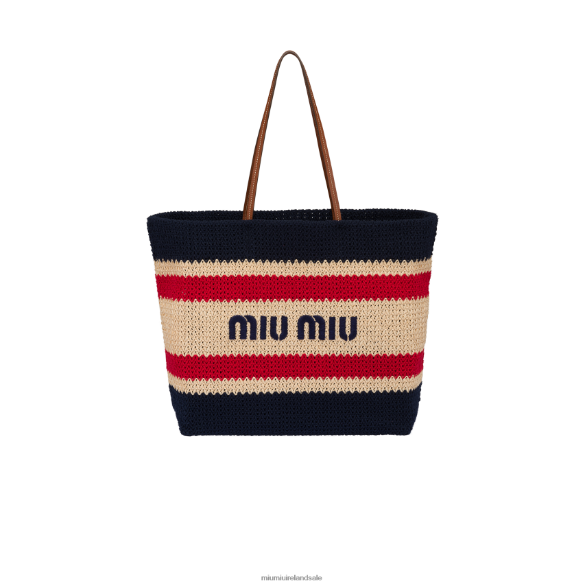 IE Miu MiuCollection Raffia And Cotton Tote Bag Beige/Blue XJN62J127