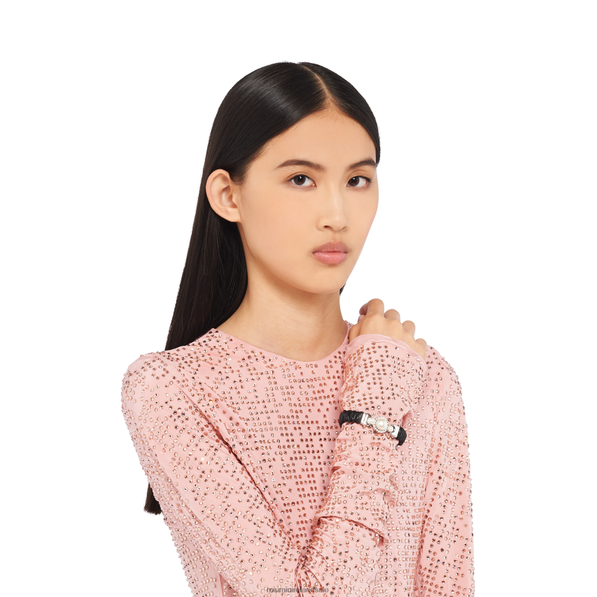 IE Miu MiuJewels Nappa Leather And Metal Bracelet Black XJN62J1344