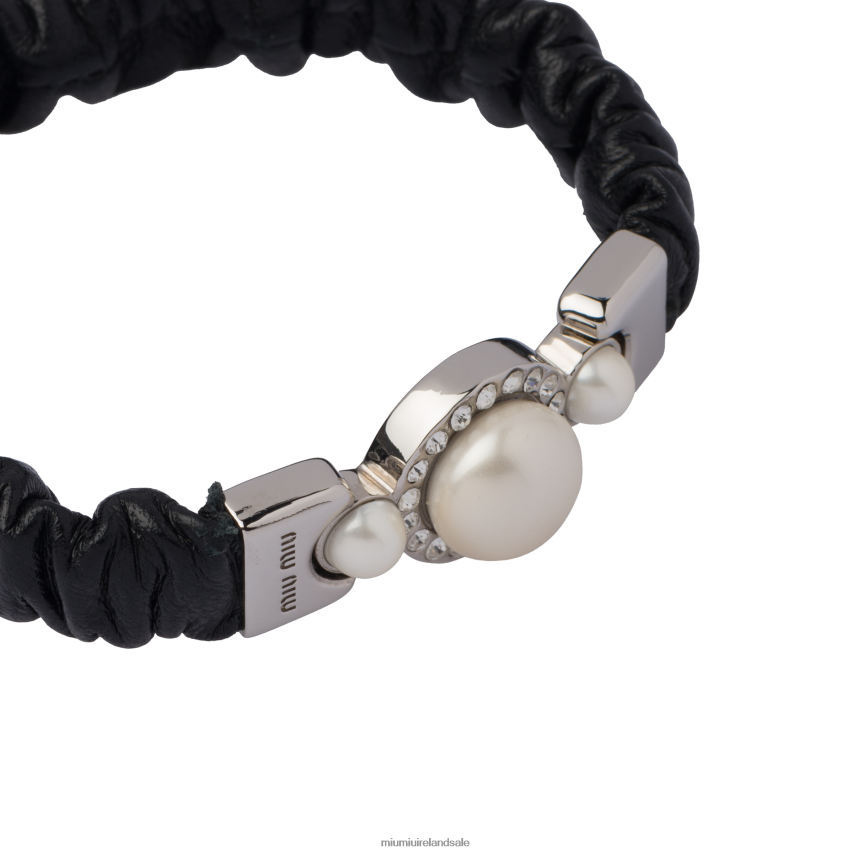 IE Miu MiuJewels Nappa Leather And Metal Bracelet Black XJN62J1344