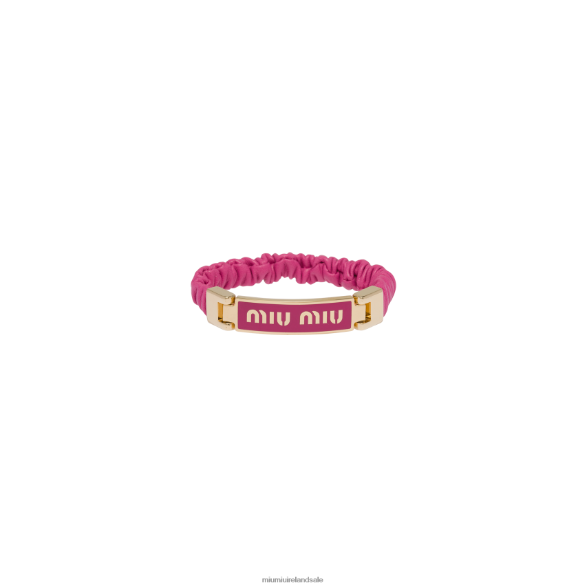 IE Miu MiuJewels Nappa Leather And Metal Bracelet With Logo Fuchsia XJN62J1346