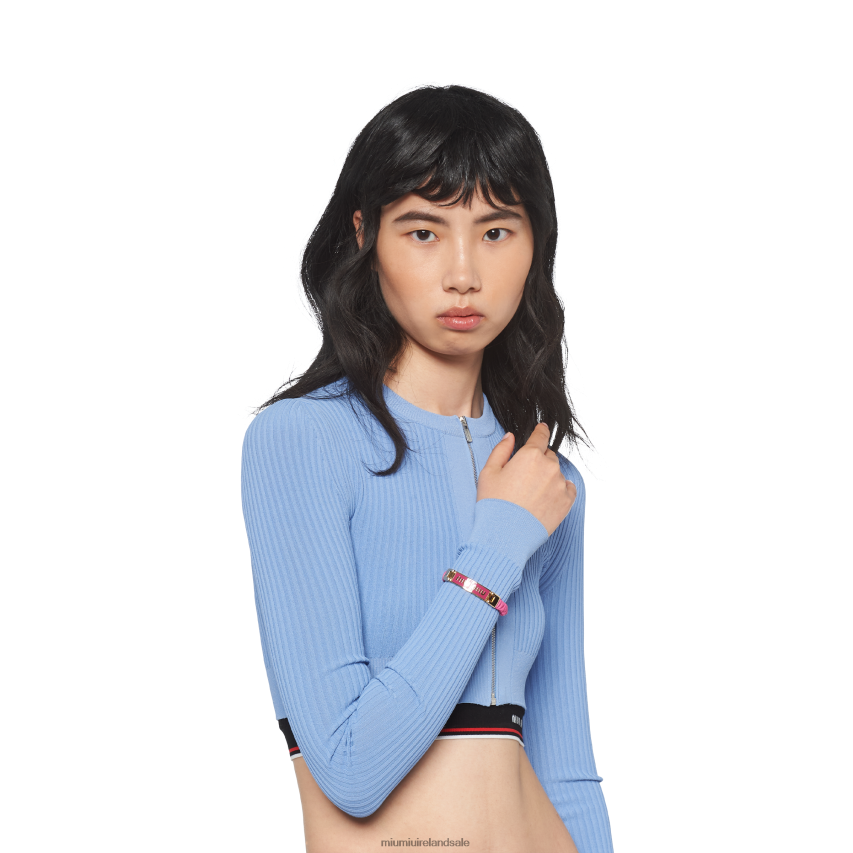 IE Miu MiuJewels Nappa Leather And Metal Bracelet With Logo Fuchsia XJN62J1346