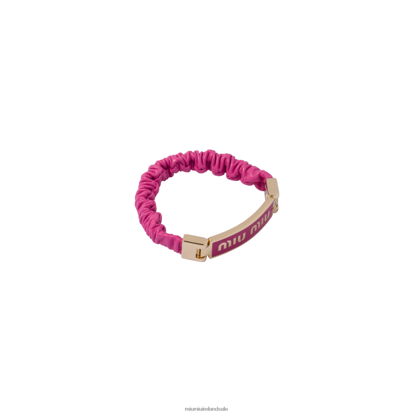 IE Miu MiuJewels Nappa Leather And Metal Bracelet With Logo Fuchsia XJN62J1346