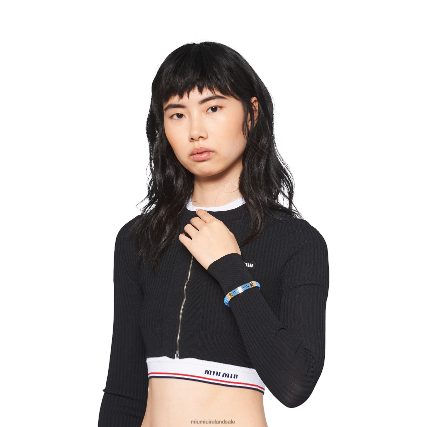 IE Miu MiuJewels Nappa Leather And Metal Bracelet With Logo Light Blue XJN62J1350