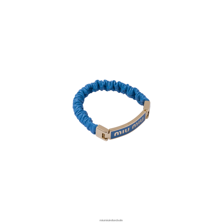 IE Miu MiuJewels Nappa Leather And Metal Bracelet With Logo Light Blue XJN62J1350