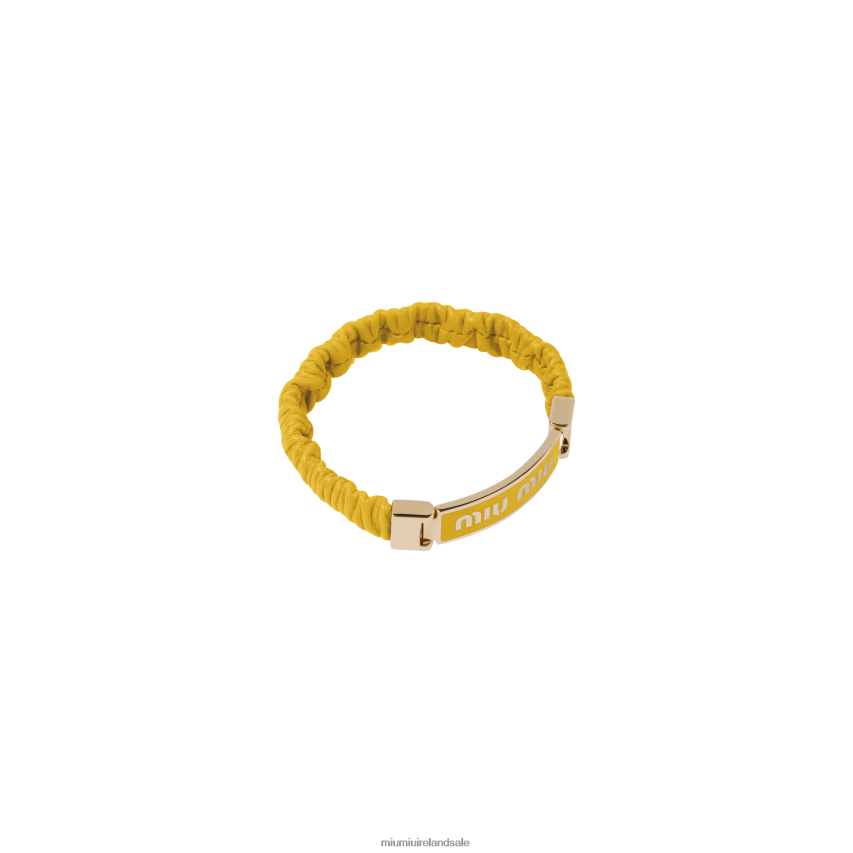 IE Miu MiuJewels Nappa Leather And Metal Bracelet With Logo Sunny Yellow XJN62J1348