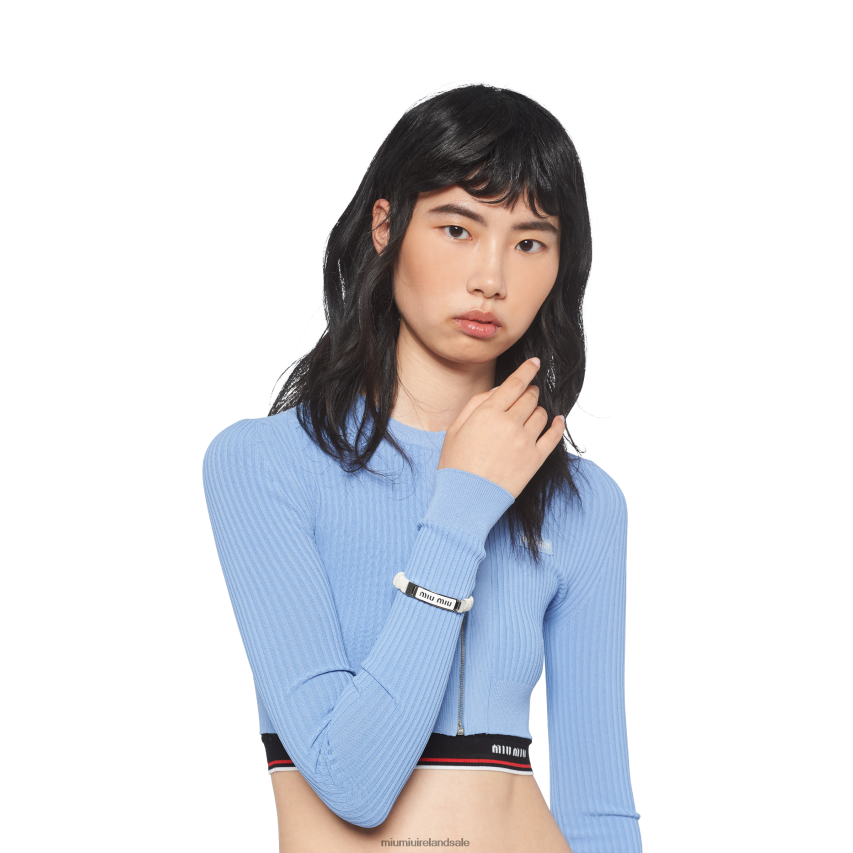 IE Miu MiuJewels Nappa Leather And Metal Bracelet With Logo White XJN62J1349