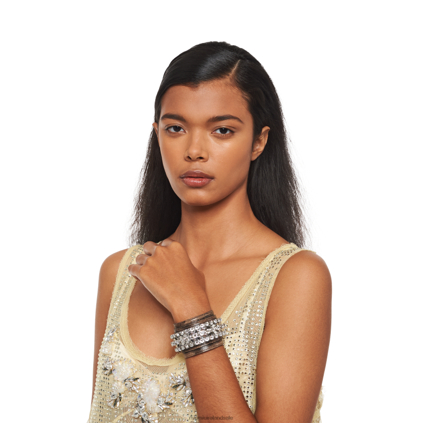 IE Miu MiuJewels Nappa Leather Bracelet With Crystals Sand/Coffee XJN62J1356