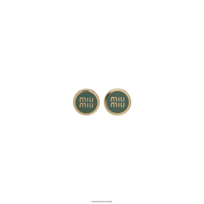 IE Miu MiuJewels Enameled Metal Earrings Sage Green XJN62J1305