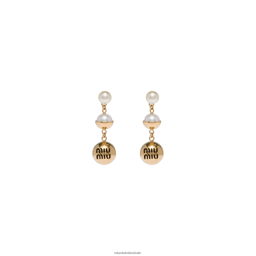IE Miu MiuJewels Metal And Pearl Earrings Gold/Cream XJN62J1308