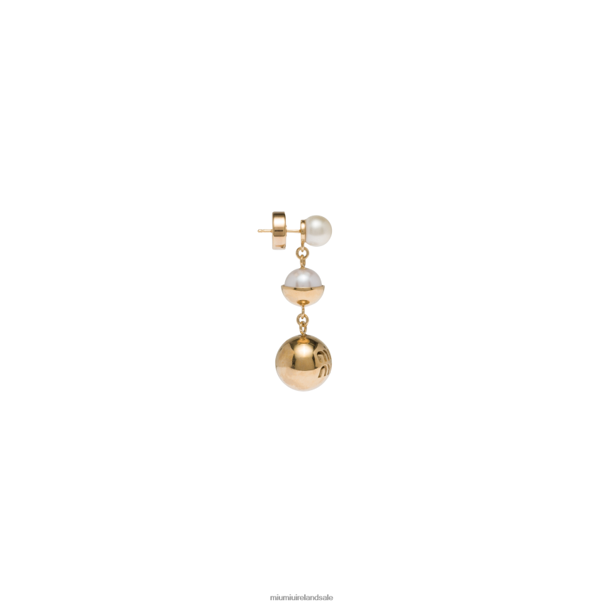 IE Miu MiuJewels Metal And Pearl Earrings Gold/Cream XJN62J1308