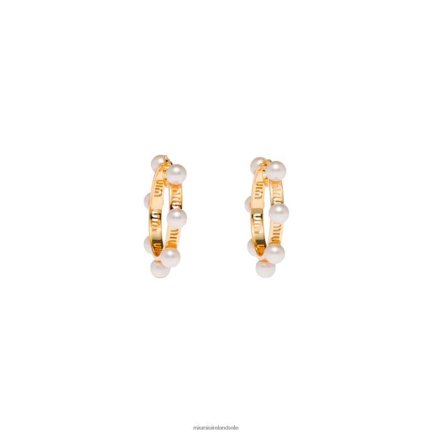 IE Miu MiuJewels Metal And Pearl Earrings Gold/Cream XJN62J1322