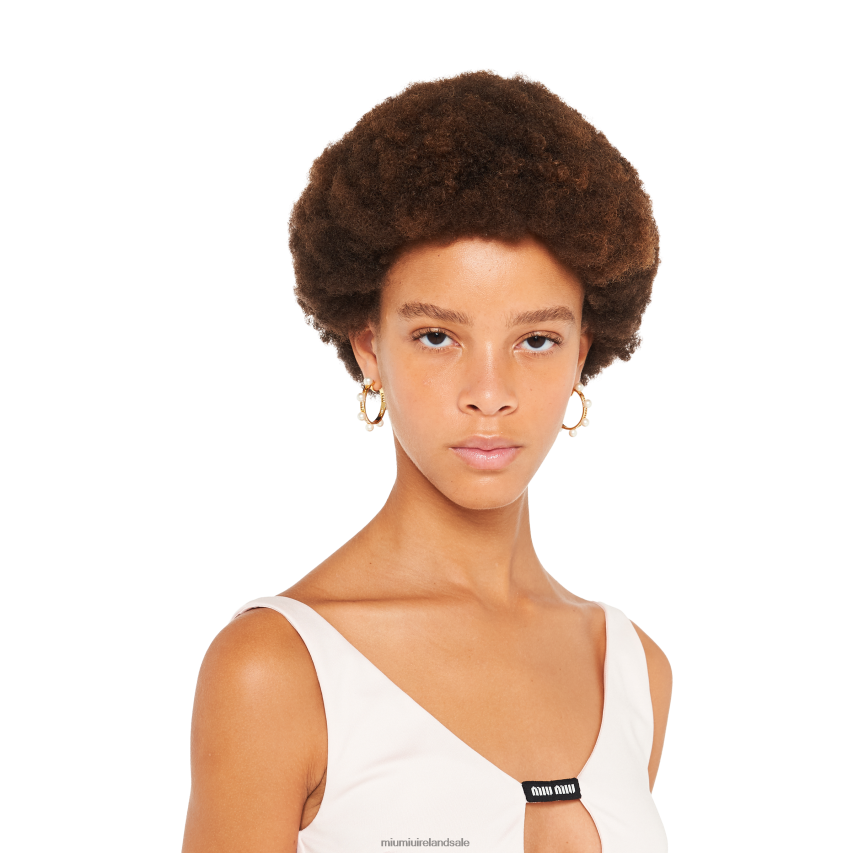 IE Miu MiuJewels Metal And Pearl Earrings Gold/Cream XJN62J1322