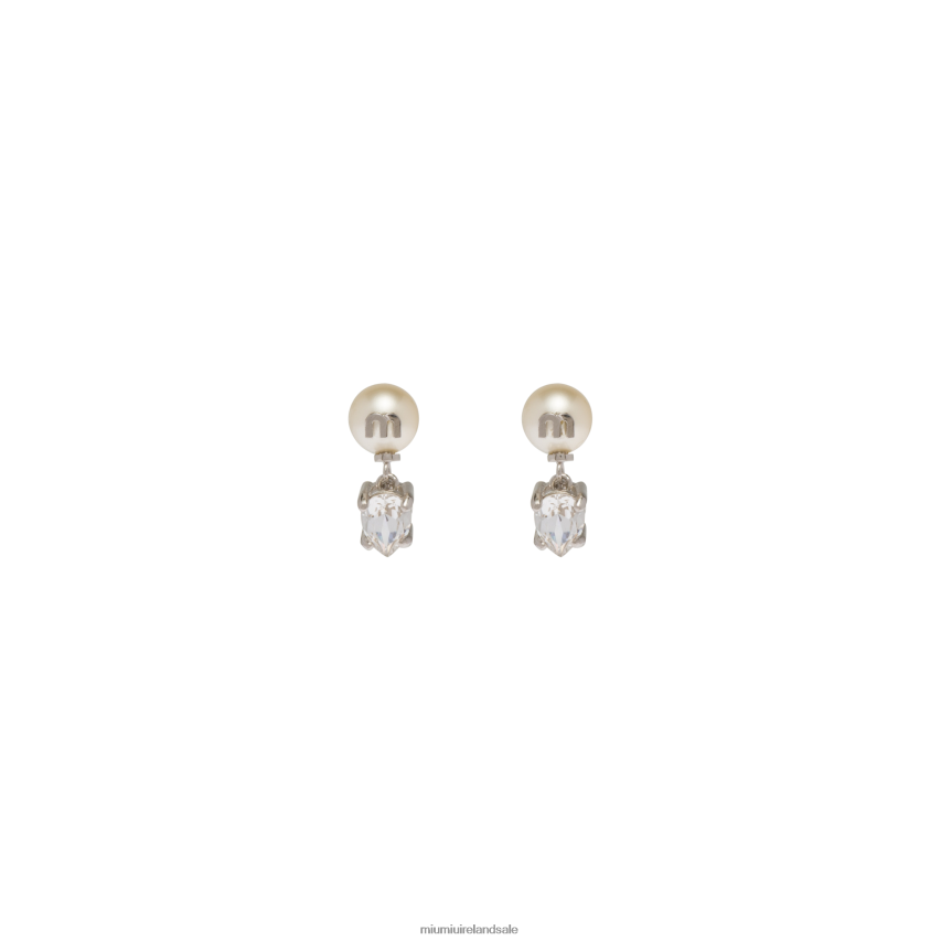 IE Miu MiuJewels Metal Earrings With Pearls And Crystals Cream XJN62J1323