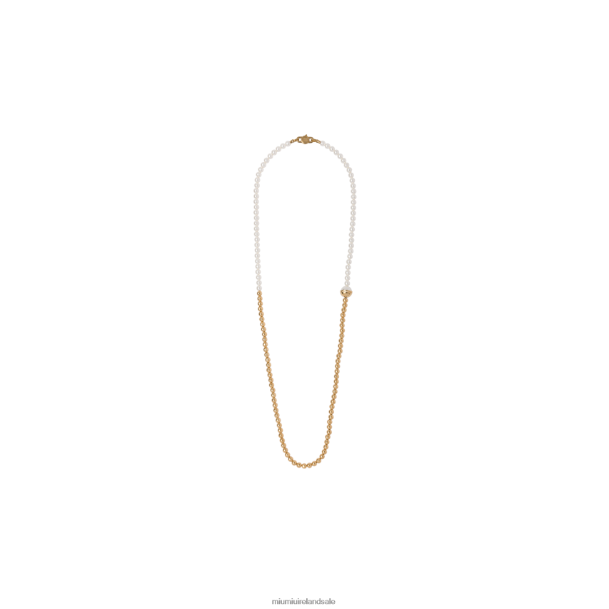 IE Miu MiuJewels Metal And Pearl Necklace Gold/Cream XJN62J1366