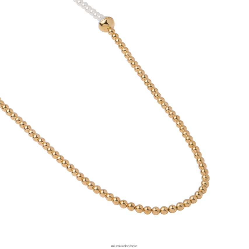 IE Miu MiuJewels Metal And Pearl Necklace Gold/Cream XJN62J1366