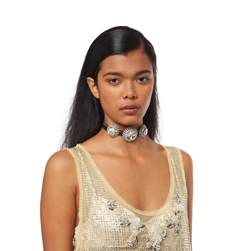 IE Miu MiuJewels Nappa Leather Choker With Crystals Sand/Coffee XJN62J1374