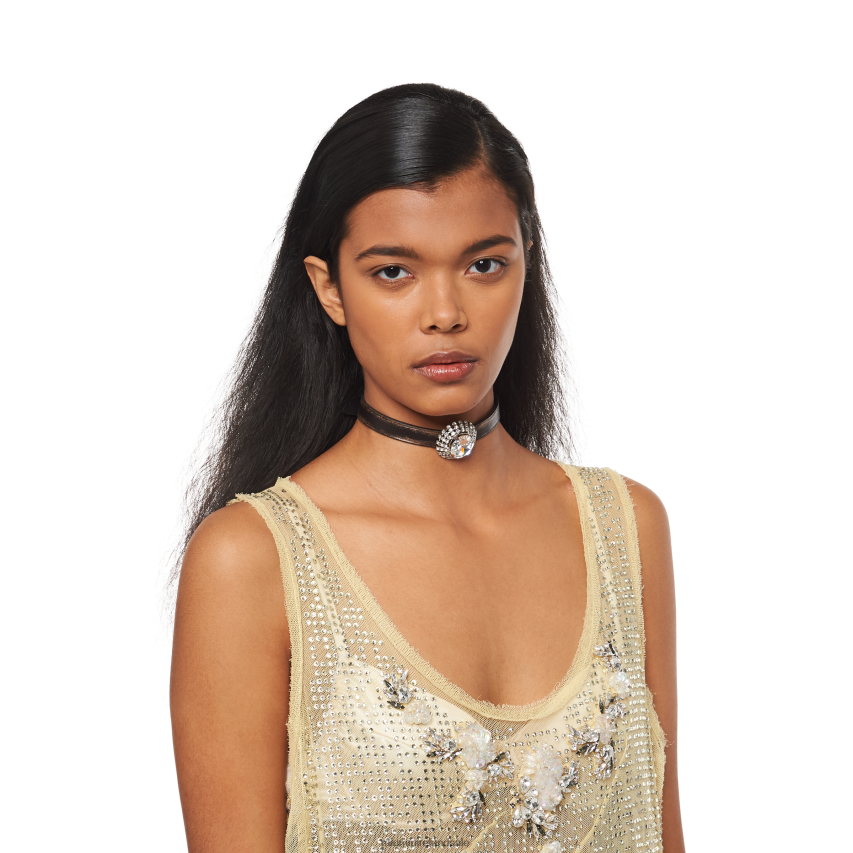 IE Miu MiuJewels Nappa Leather Choker With Crystals Sand/Coffee XJN62J1375