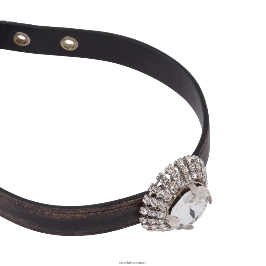 IE Miu MiuJewels Nappa Leather Choker With Crystals Sand/Coffee XJN62J1375