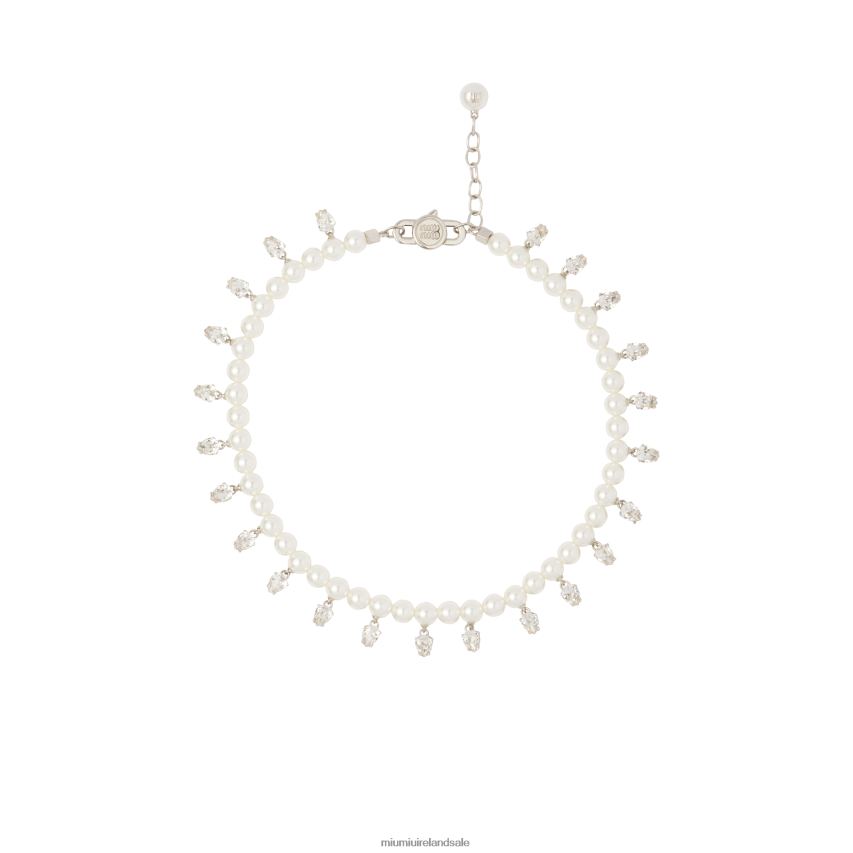 IE Miu MiuJewels Pearl And Crystal Necklace Cream XJN62J1378