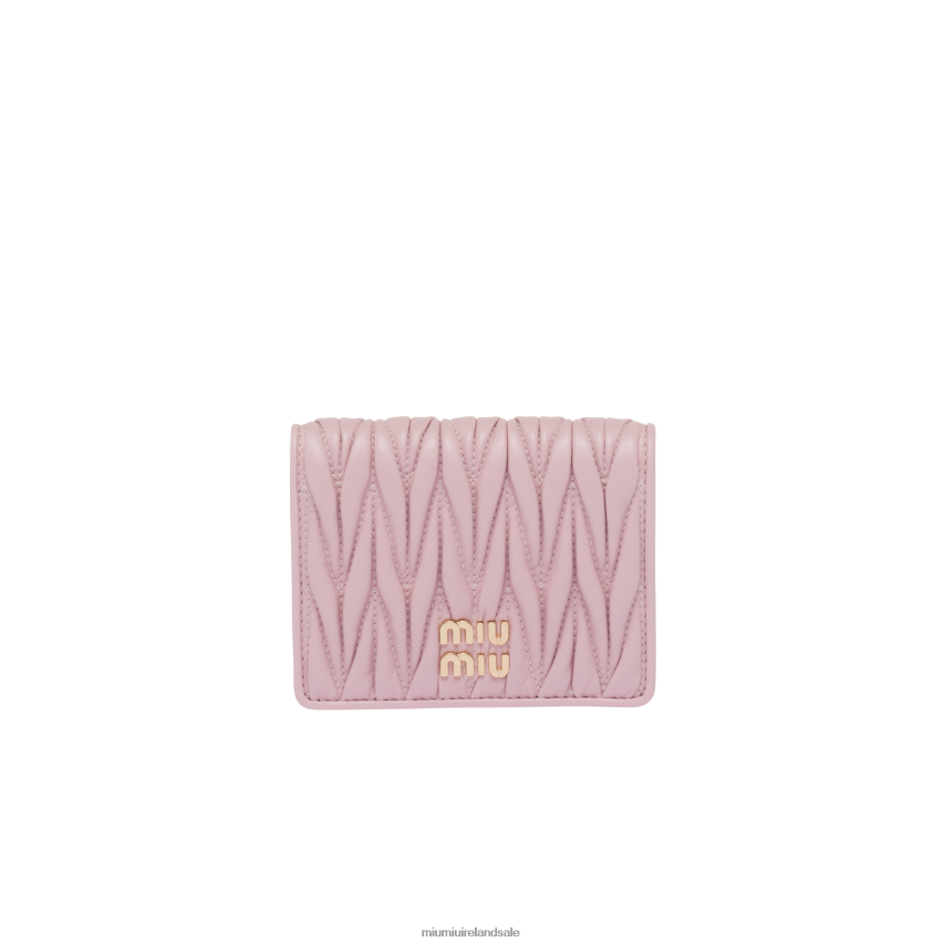 IE Miu MiuCollection Small Matelasse Nappa Leather Wallet Alabaster Pink XJN62J1075