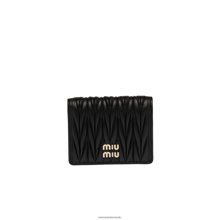 IE Miu MiuCollection Small Matelasse Nappa Leather Wallet Black XJN62J1067