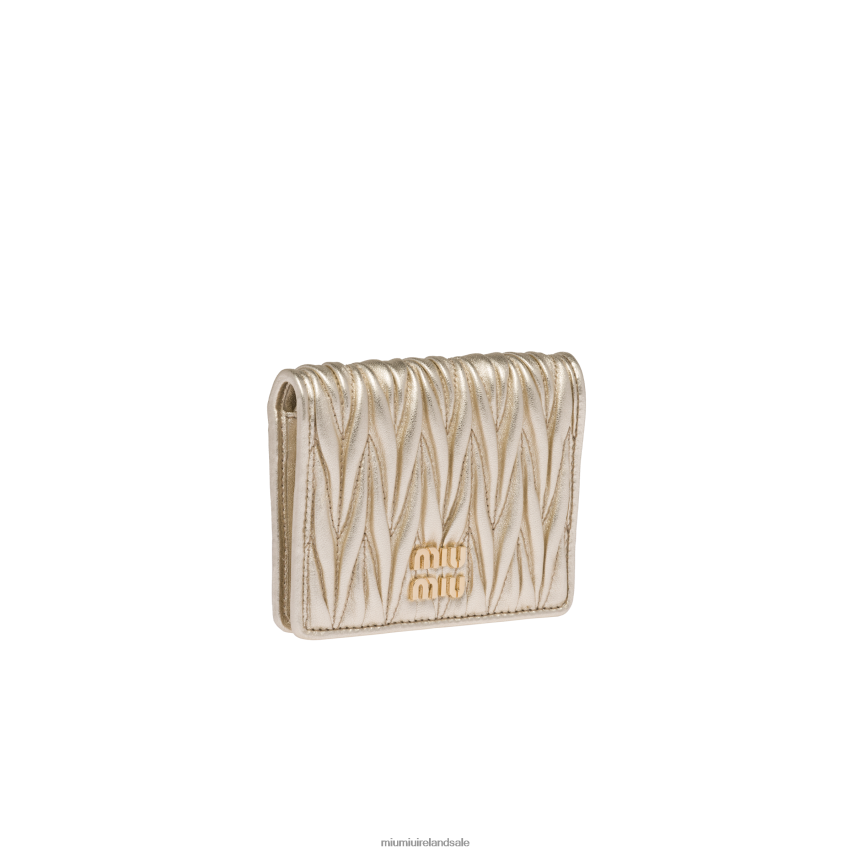 IE Miu MiuCollection Small Matelasse Nappa Leather Wallet Pyrite XJN62J1074