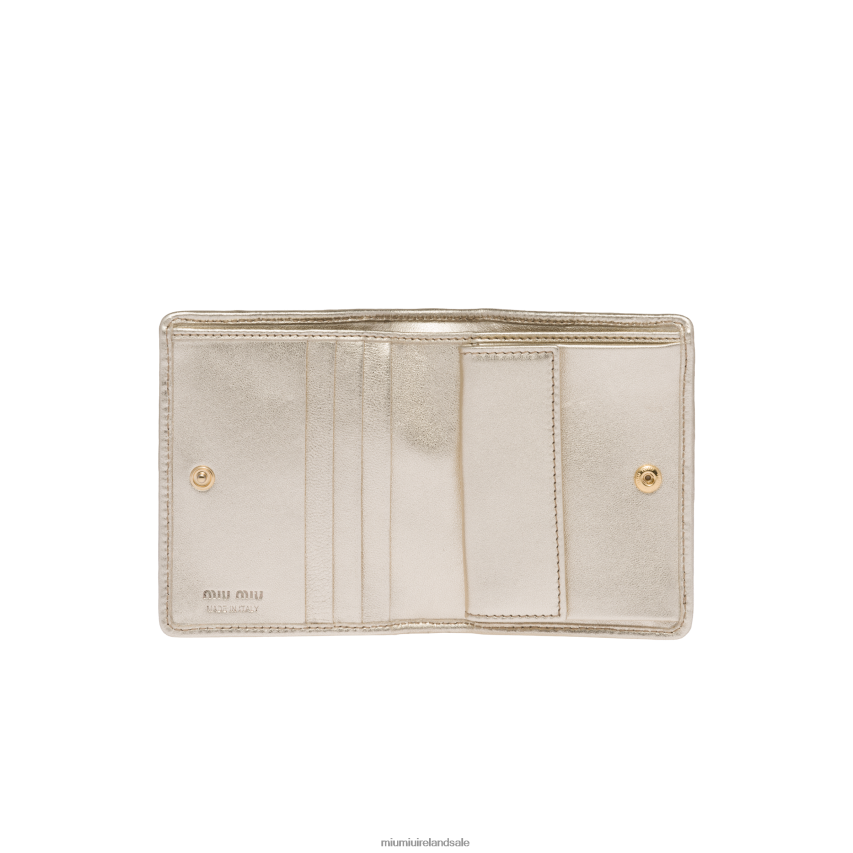 IE Miu MiuCollection Small Matelasse Nappa Leather Wallet Pyrite XJN62J1074