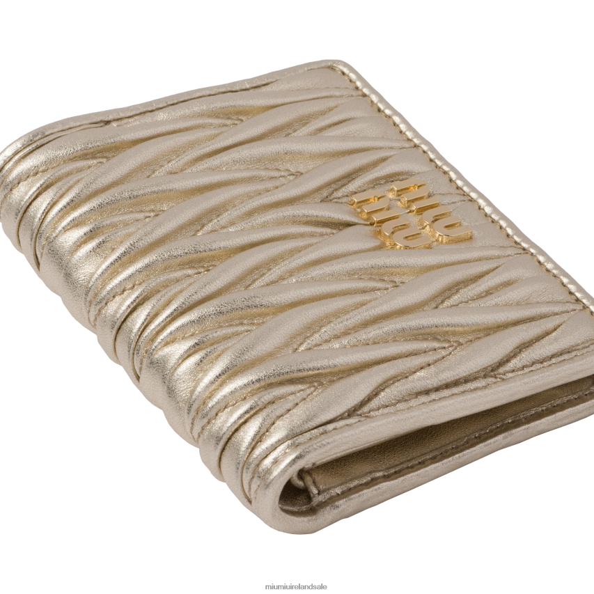IE Miu MiuCollection Small Matelasse Nappa Leather Wallet Pyrite XJN62J1074
