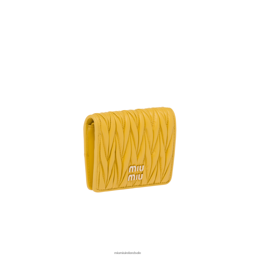 IE Miu MiuCollection Small Matelasse Nappa Leather Wallet Sunny Yellow XJN62J1069