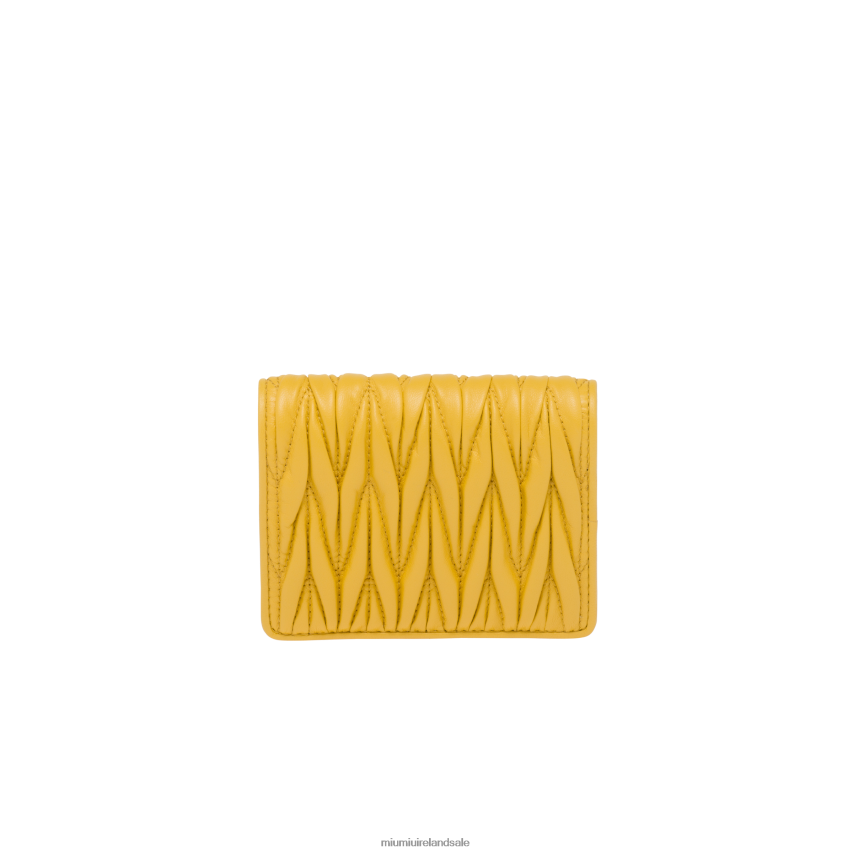 IE Miu MiuCollection Small Matelasse Nappa Leather Wallet Sunny Yellow XJN62J1069