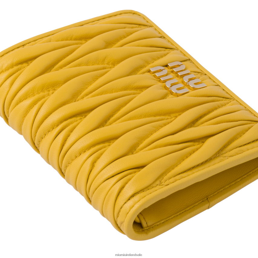 IE Miu MiuCollection Small Matelasse Nappa Leather Wallet Sunny Yellow XJN62J1069