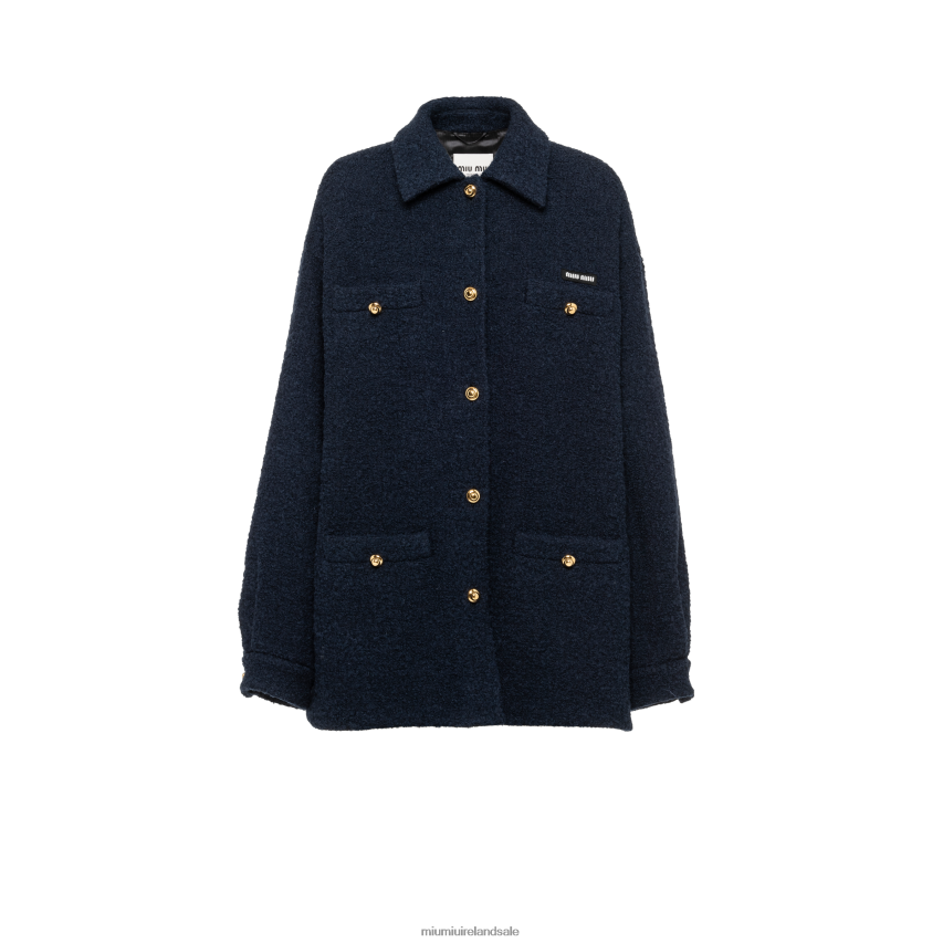 IE Miu MiuReady To Wear Boucle Blouson Jacket Navy XJN62J481