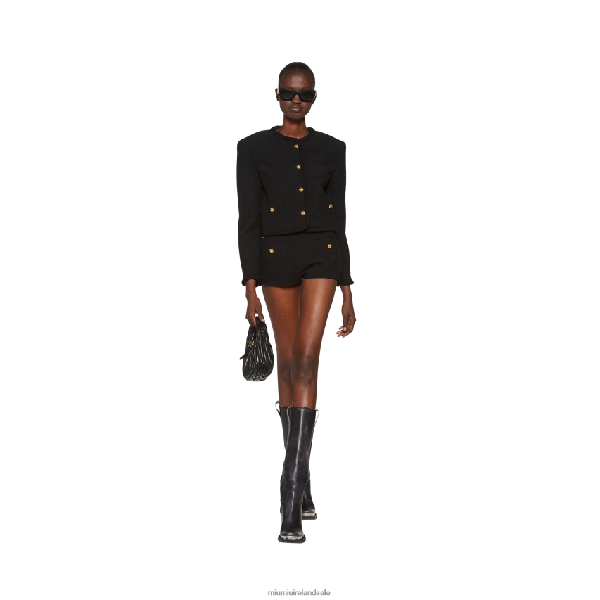 IE Miu MiuReady To Wear Boucle Single-breasted Jacket Black XJN62J501