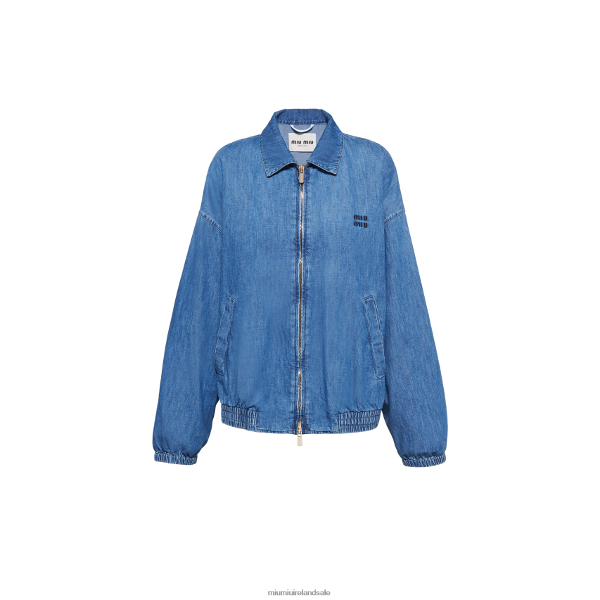 IE Miu MiuReady To Wear Chambray Blouson Jacket Sapphire Blue XJN62J455