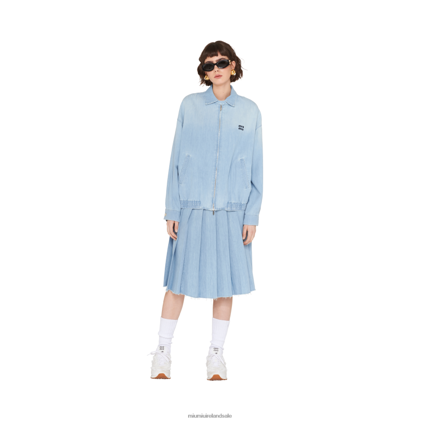 IE Miu MiuReady To Wear Chambray Blouson Jacket Sapphire Blue XJN62J525