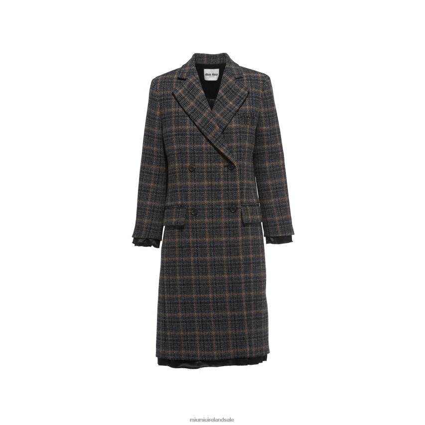 IE Miu MiuReady To Wear Double-breasted Plaid Coat Ebony XJN62J513