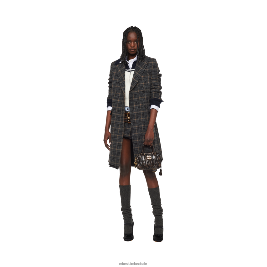 IE Miu MiuReady To Wear Double-breasted Plaid Coat Ebony XJN62J513