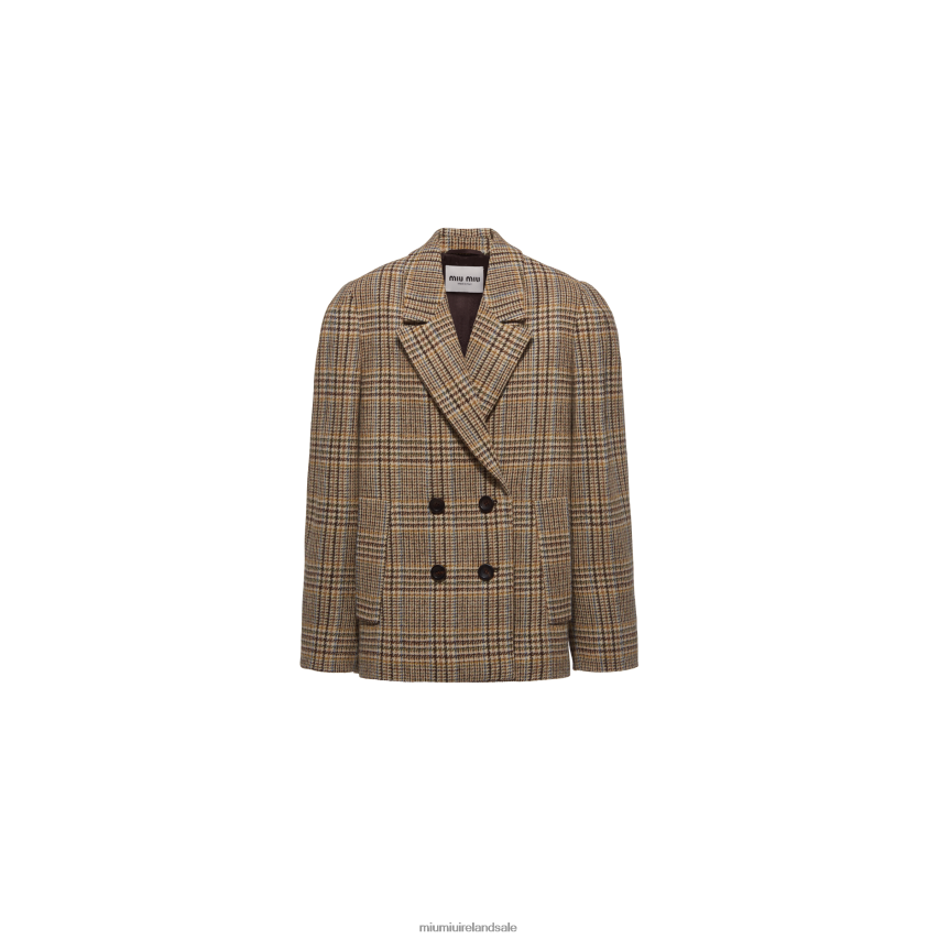 IE Miu MiuReady To Wear Double-breasted Plaid Jacket Cocoa Brown XJN62J507