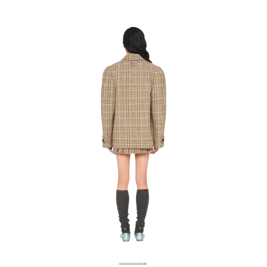 IE Miu MiuReady To Wear Double-breasted Plaid Jacket Cocoa Brown XJN62J507