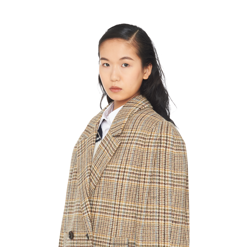 IE Miu MiuReady To Wear Double-breasted Plaid Jacket Cocoa Brown XJN62J507