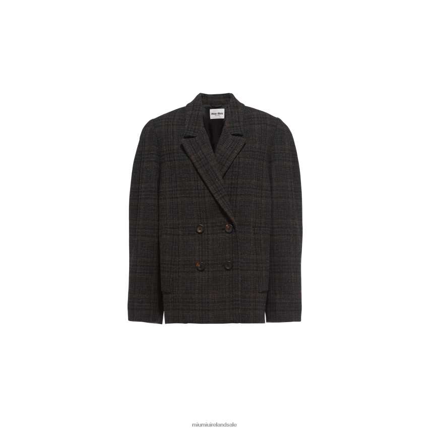 IE Miu MiuReady To Wear Double-breasted Plaid Jacket Ebony XJN62J506