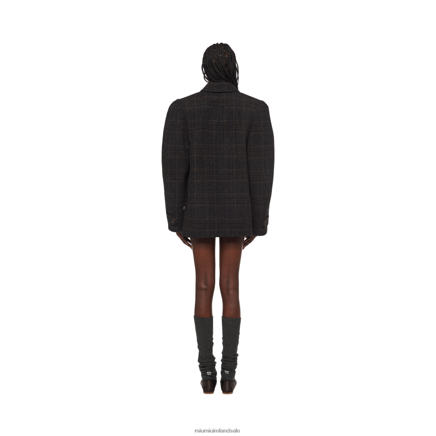 IE Miu MiuReady To Wear Double-breasted Plaid Jacket Ebony XJN62J506