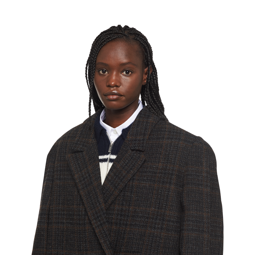 IE Miu MiuReady To Wear Double-breasted Plaid Jacket Ebony XJN62J506