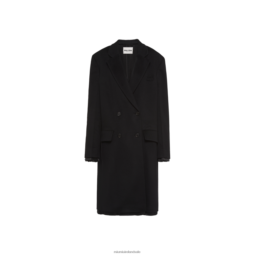 IE Miu MiuReady To Wear Double-breasted Velour Coat Black XJN62J466